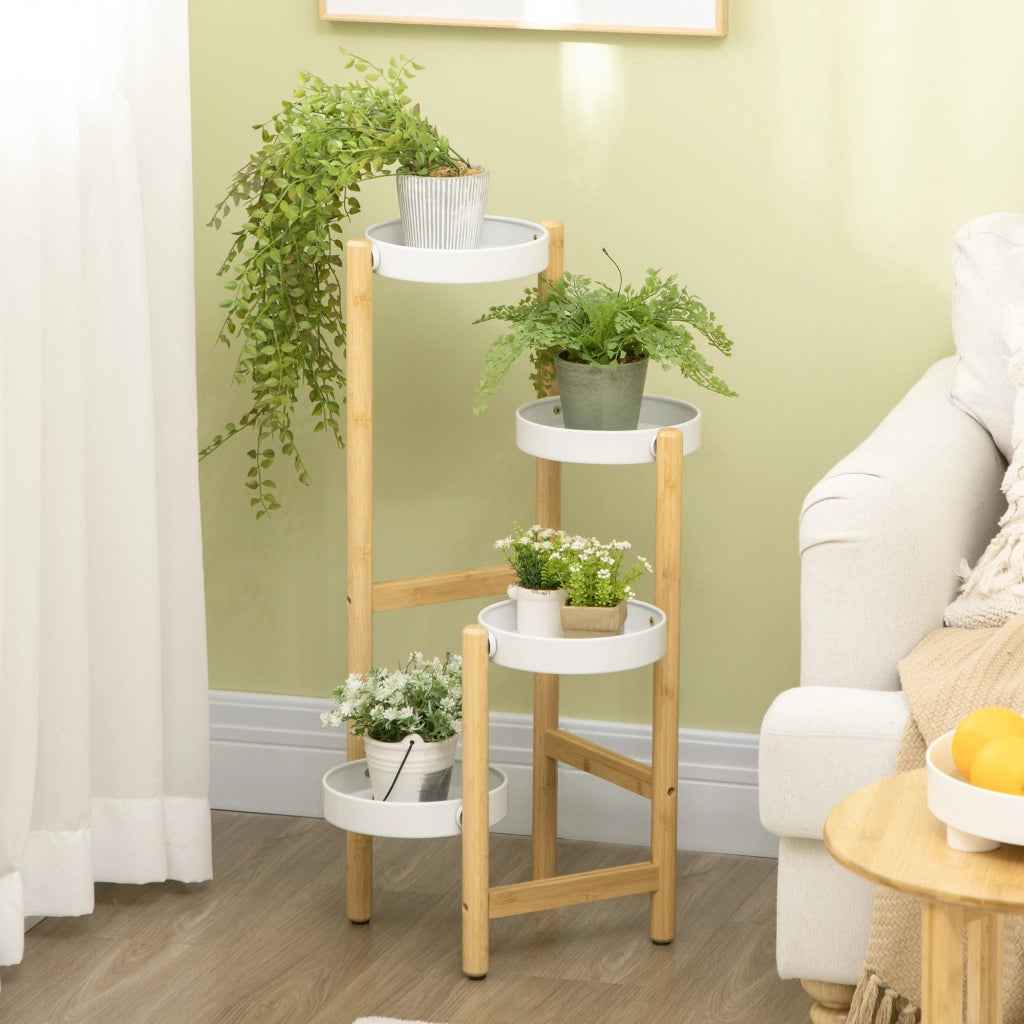 Libreria a 4 livelli in bambu e metallo ¨C zephmum ¨C bianco 28x28x80 cm