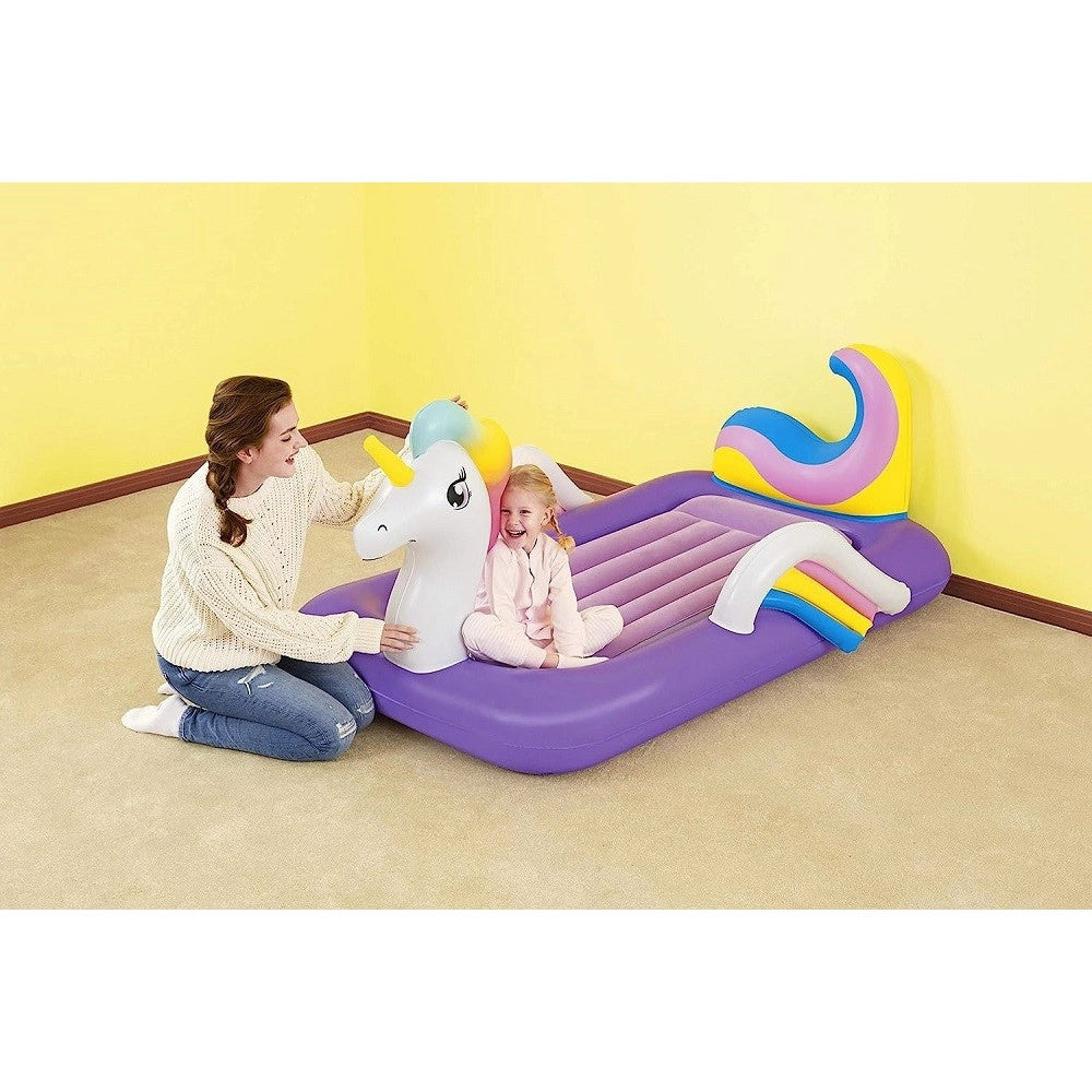 Trade Shop - Lettino Gonfiabile Per Bambini Unicorno 196x104x84 Cm Materasso Floccato 67713 -
