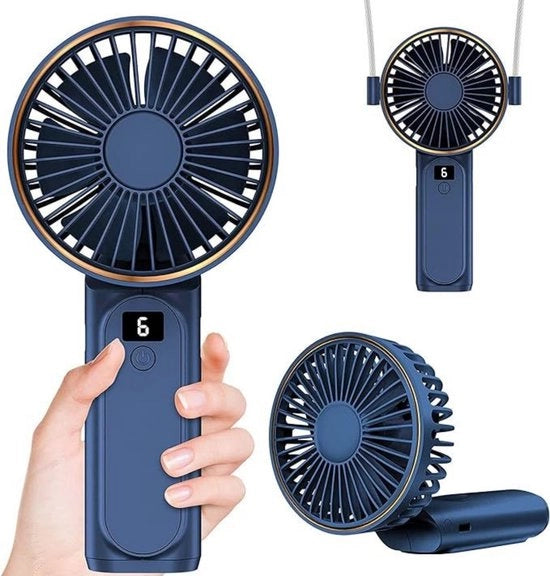 Ventilatore Manuale - Ventilatore Portatile Mini - Ricaricabile - Batteria Portatile - 6 Posizioni - Ventilatore Mini da Collo - Ventilatore Ricaricabile USB - 65x50x170mm