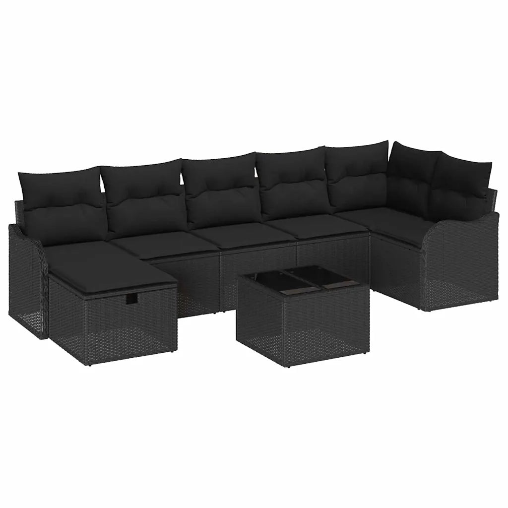Set Divano da Giardino con cuscino 8 pcs Nero Poly Rattan 3360344
