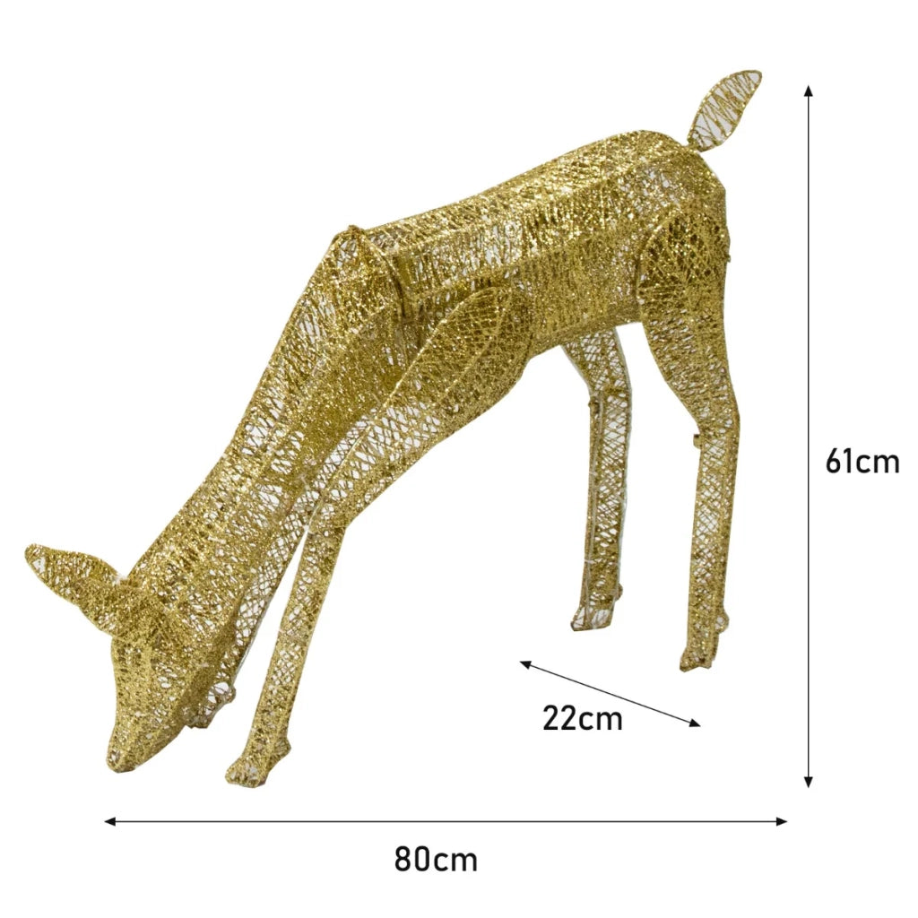 Renna di Natale Luminosa Decorazione da Esterno per la Casa Luci LED Bianco Ghiaccio Figura Luminosa Luci di Natale - Femmina - Oro