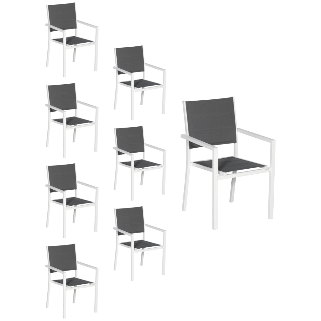 Set di 8 sedie imbottite in alluminio bianco - textilene grigio