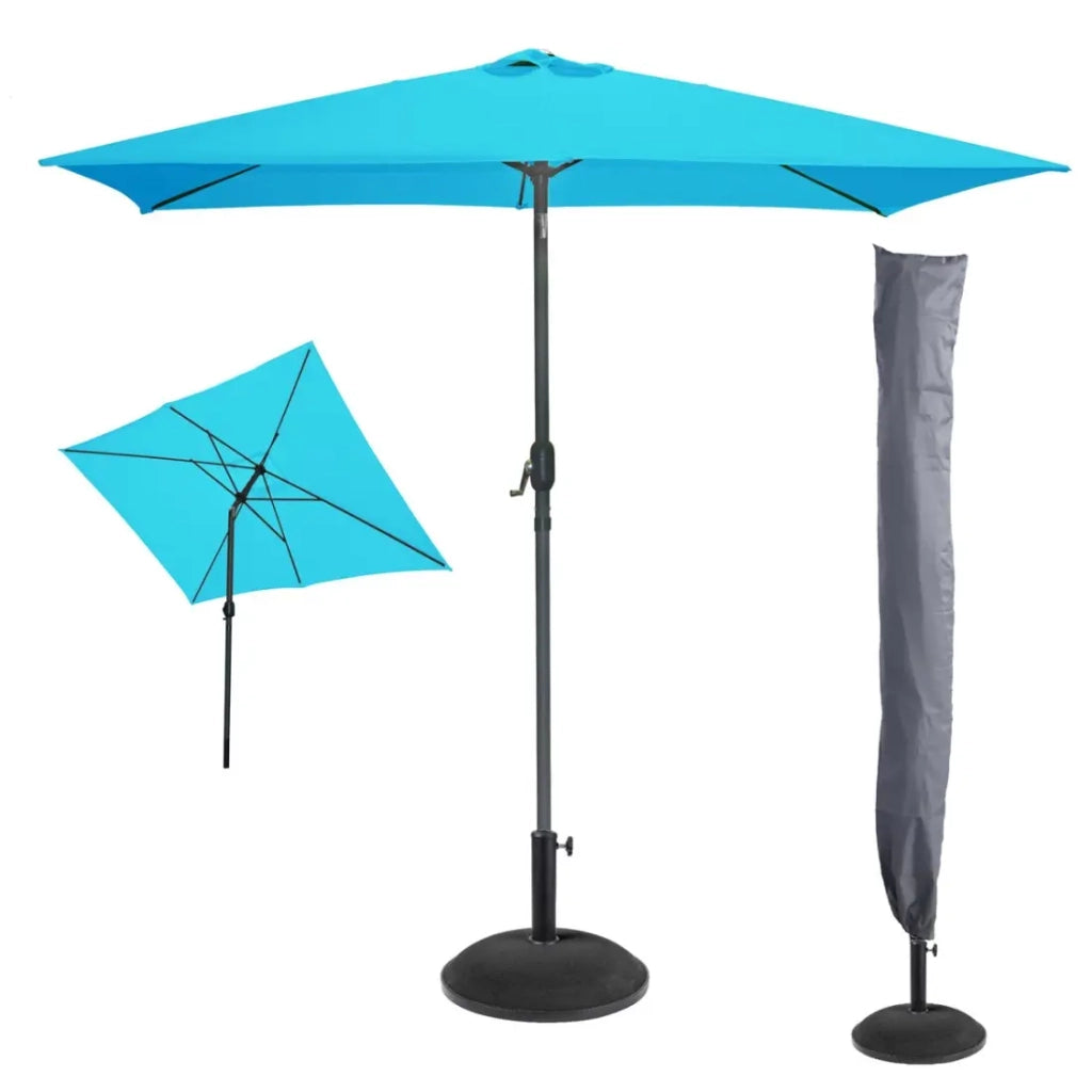 L'indispensabile estate: Ombrellone inclinabile turchese + custodia anti-UV + base in cemento 25Kg