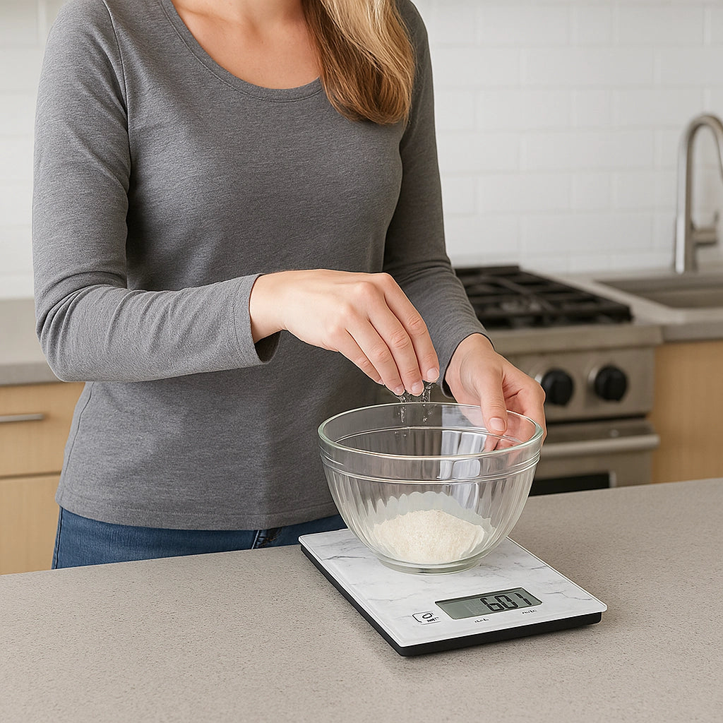 Bilancia Cucina Digitale Ultra sottile Vetro Effetto Marmo 5KG 20x14cm Bianco