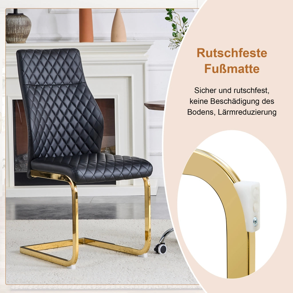 Set tavolo da pranzo rotondo in vetro temperato e 4 sedie nere e oro