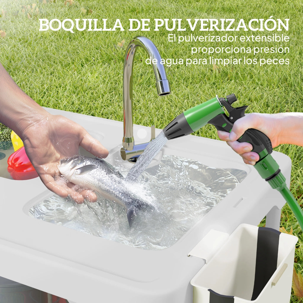 Tavolo Pieghevole per Esterno con Lavello e Rubinetto ¨C Zephmum ¨C Bianco 120x60x80 cm