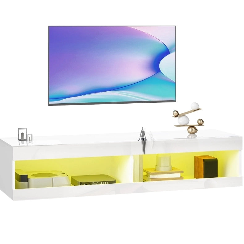 Mobile TV 140x40x30 cm con illuminazione LED RGB; legno; bianco lucido