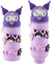 Etui Kuri-m, contenitore per penna retraibile con disegno cilindrico, etui per penna 2-in-1 in silicone, contenitore per penna cartoon per scuola e ufficio, regalo per studenti e adolescenti