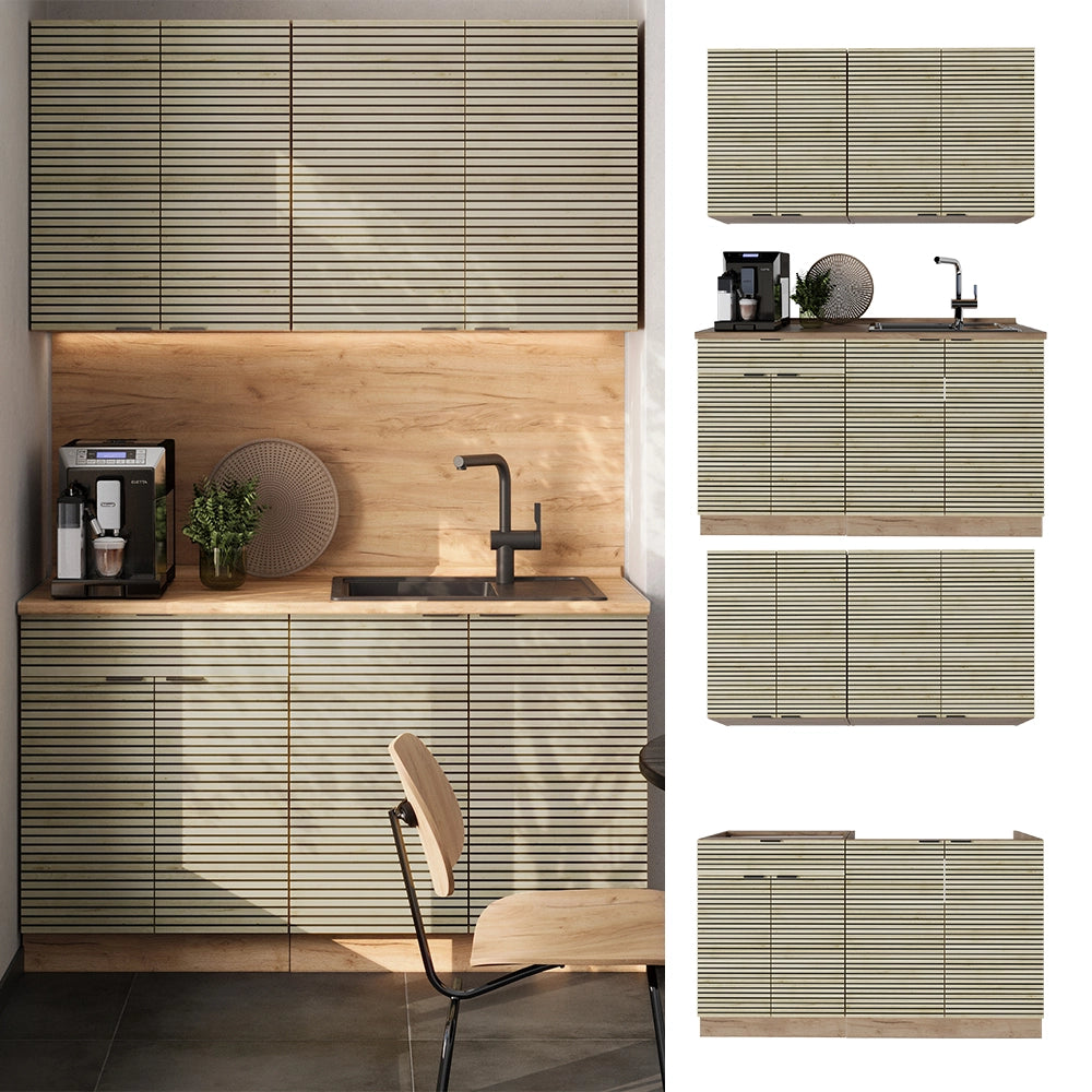 Cucina completa Fame-Line Pannello in quercia/Rovere dorato 140 cm, PL Marmo Vicco