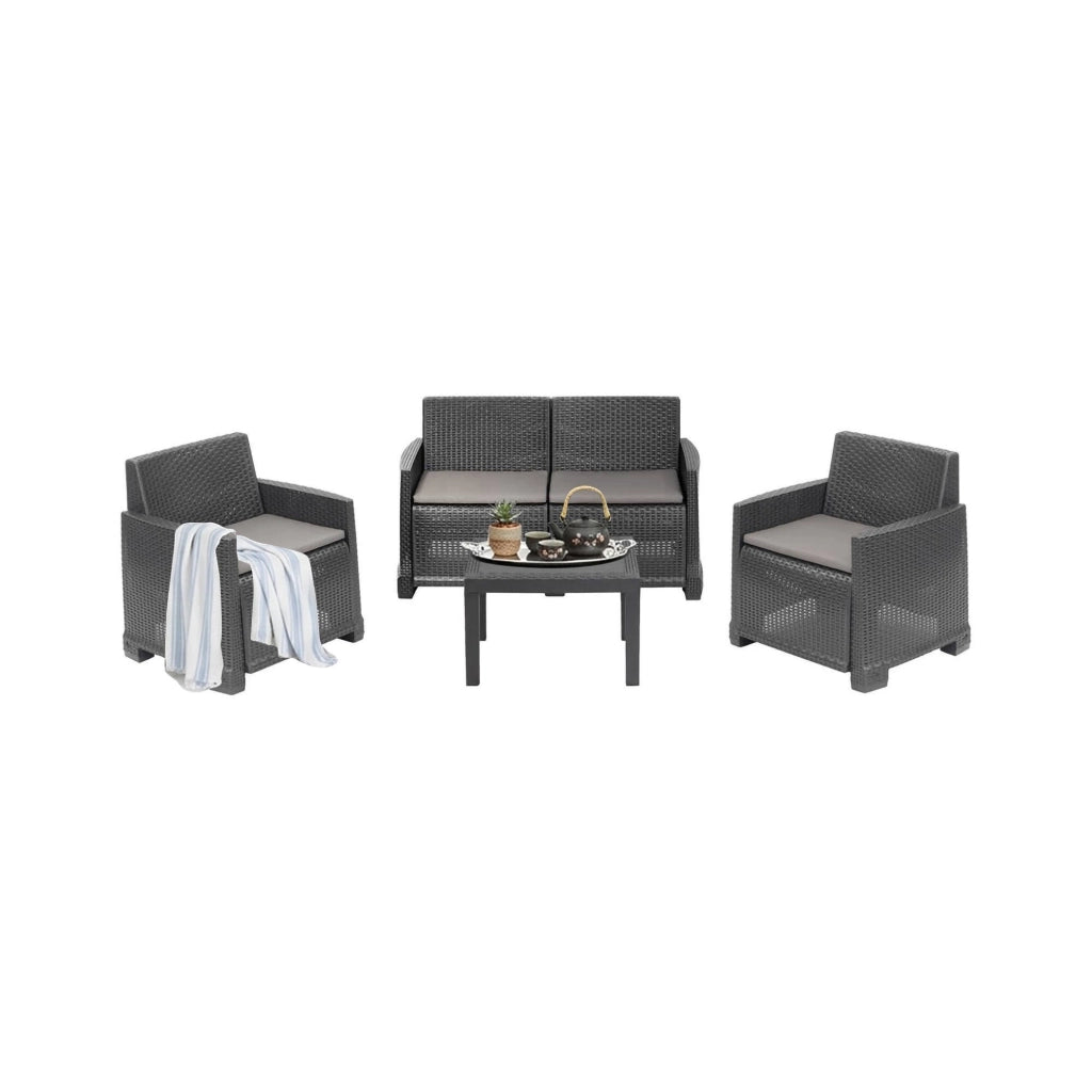 Salottino Outdoor Atrito, set Salotto da Esterno 4 Posti Made in Italy, Nero Antracite