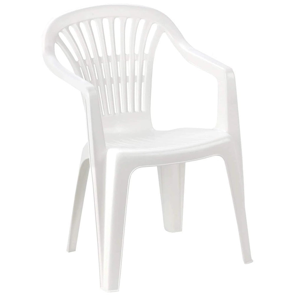 Trade Shop - Set 6 Pz Sedia Bianca Poltrona Plastica Impilabile Con Braccioli 54x53x80 Cm 862456 -