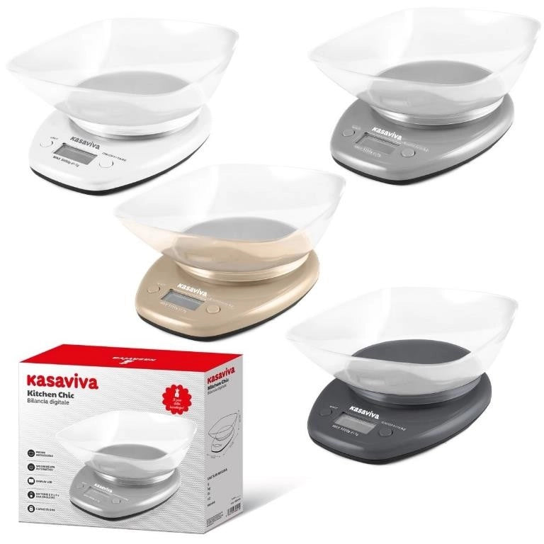 1 Pezzo Bilancia da Cucina Digitale con Ciotola Chic 5 kg 4 Colori