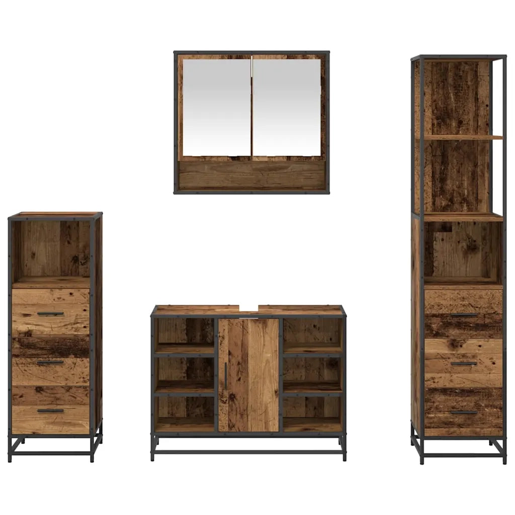 Set di mobili per il bagno con cassetto 4 pcs Legno vecchio 3402336