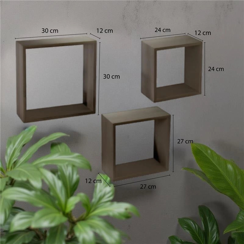 SET 3 PENSILI QUADRATI IN LEGNO DA PARETE IN TRE MISURE CON FINITURA WENGÈ