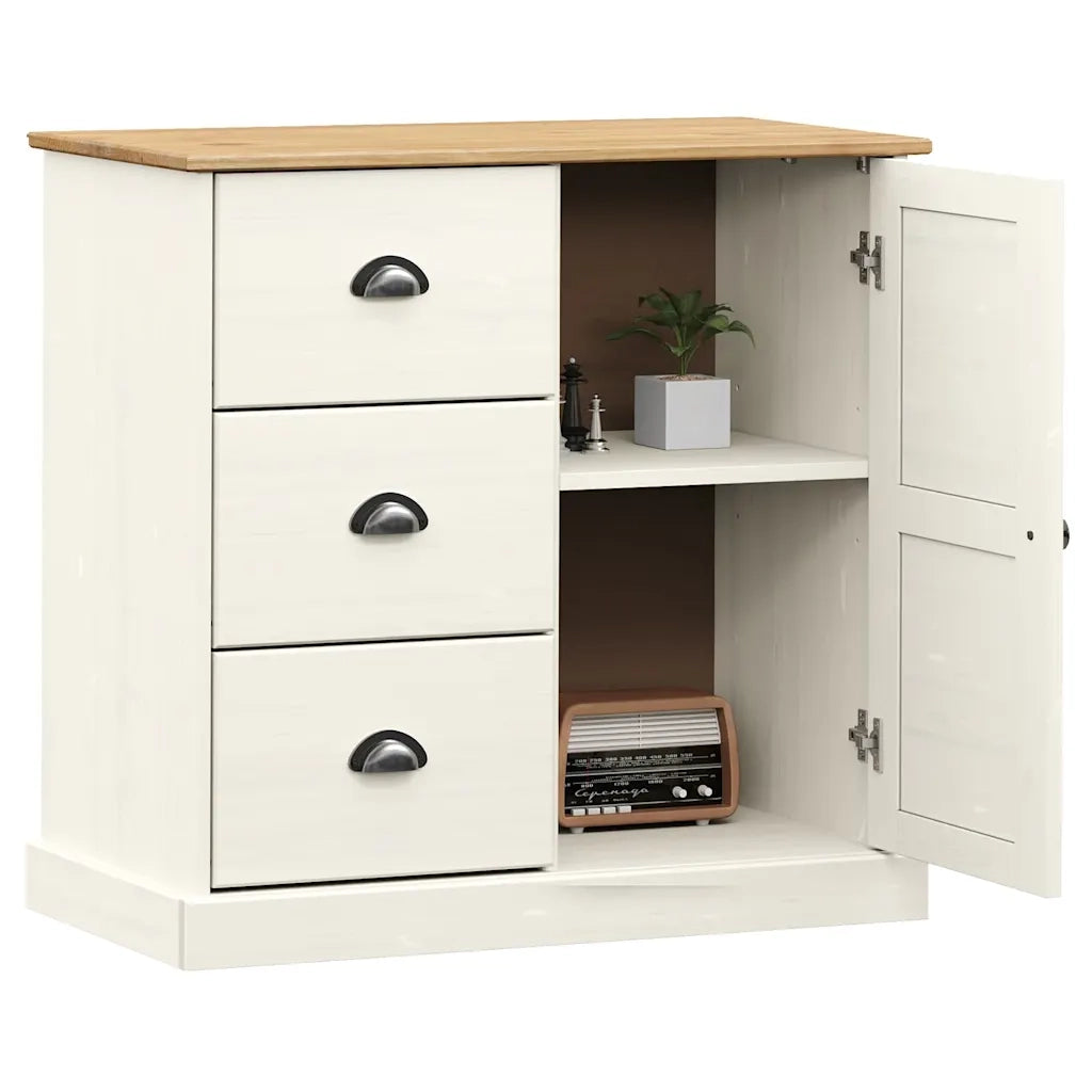 Credenza | Madia | Buffet da pranzo | Armadio da pranzo Cassetti VIGO Bianco 78x40x75 cm Legno Massello Pino
