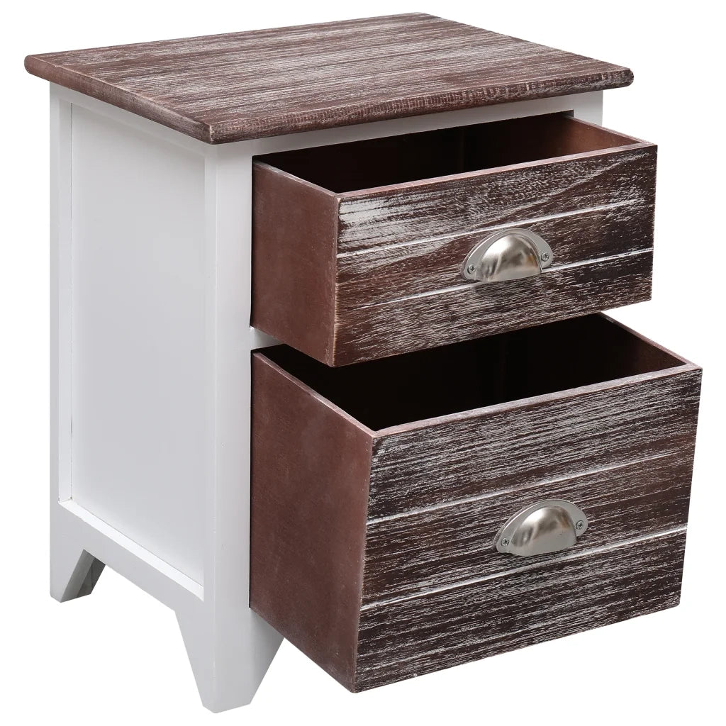 Comodino-Tavolino da notte Marrone e Bianco 38x28x45 cm in Legno di Paulownia