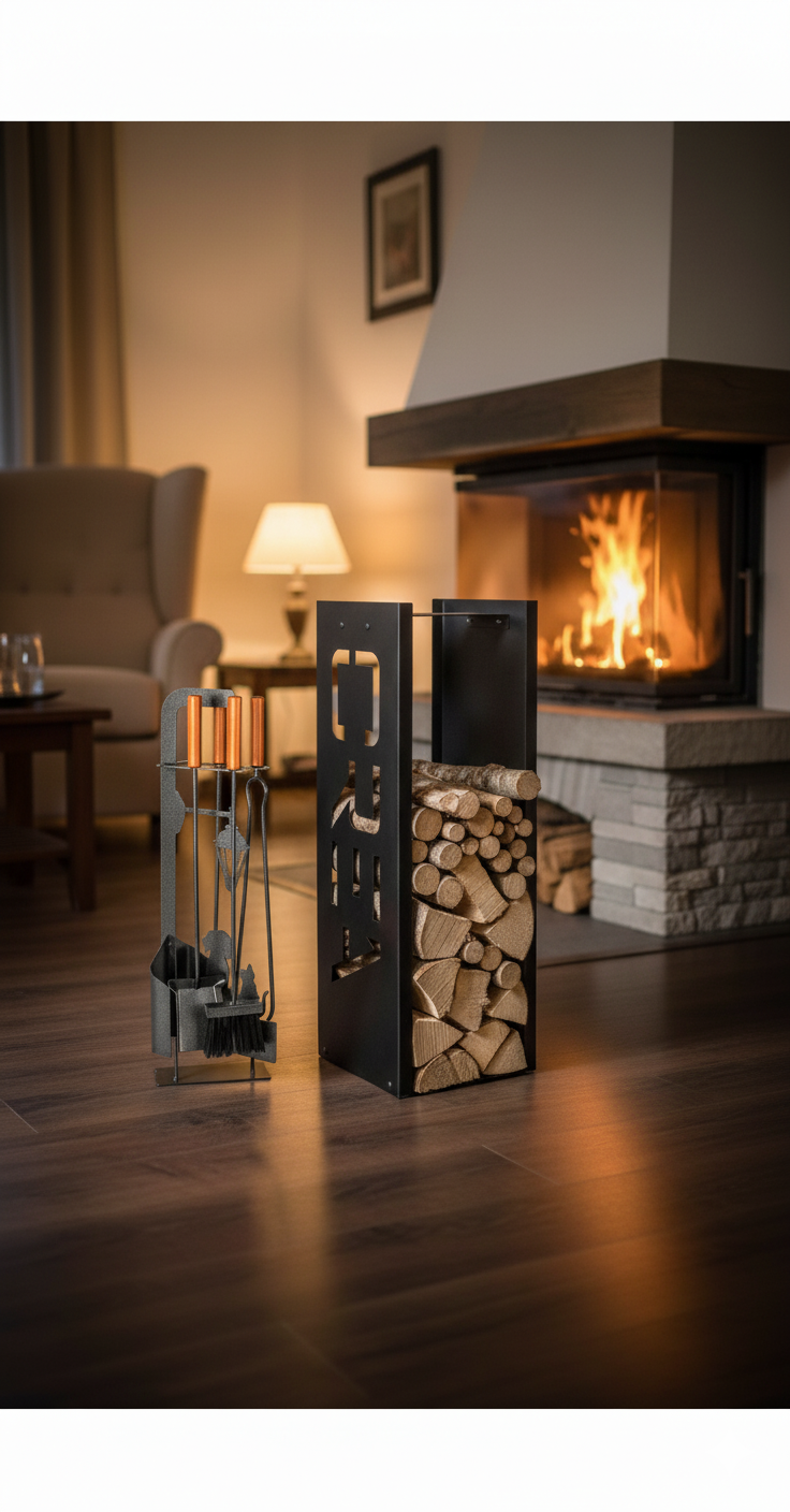 Set Camino 4 Pezzi  in Ferro Verniciato Grigio Martellato