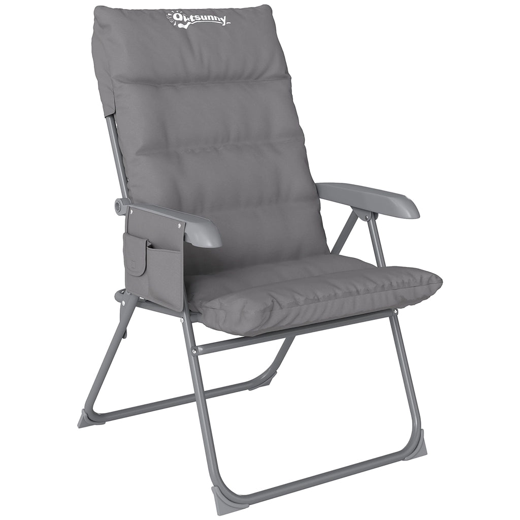 Sedia da Campeggio Pieghevole 66x58x105 cm Regolabile su 5 Livelli Grigio Chiaro
