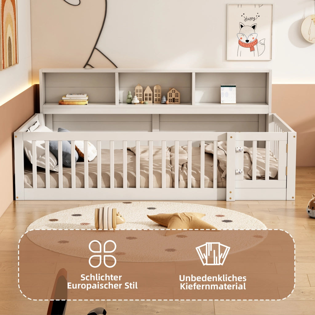 LETTO con sponde e vani laterali 90x200 cm in pino e MDF bianco