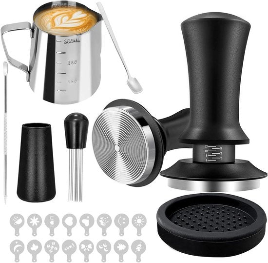 Set di Barista completo - 22 pezzi di accessori per espresso con 51 mm tappatore, Wdt Tool, tappamatto, cucchiaio per mescolare, spremiagel - Adatto per uso domestico - Idea regalo