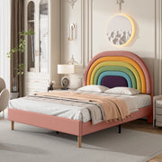 Letto Imbottito 140x200 con Testiera Regolabile ¨C MINIMAL ¨C Velluto Rosa, Rete a Doghe
