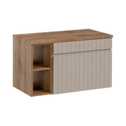 Set da bagno ICON: mobile sotto lavabo 60cm cachemire con nicchie a vista + piano per lavabo effetto legno