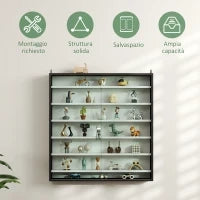 Bacheca Portaoggetti a 5 Ripiani Regolabili in Legno con Ante in Vetro, 80x9.5x83 cm, Bianco e Nero