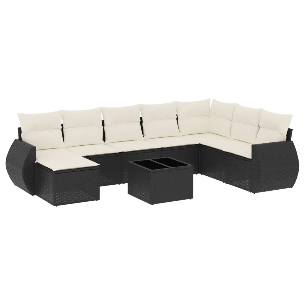 Set Divani da Giardino 9 pz con Cuscini Nero in Polyrattan 3221765