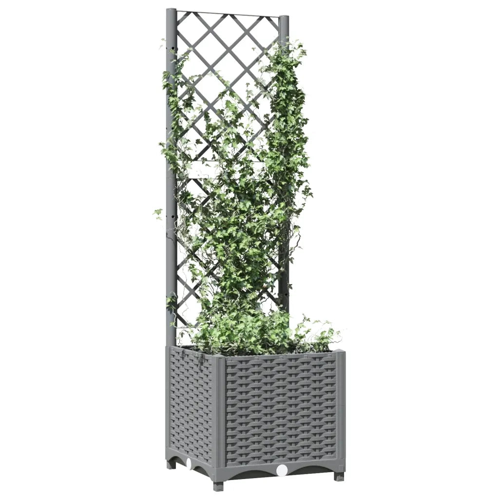 Fioriera da Giardino con Graticcio-Vaso da Esterno-Fioriera con Griglia Grigio Chiaro 40x40x136cm PP