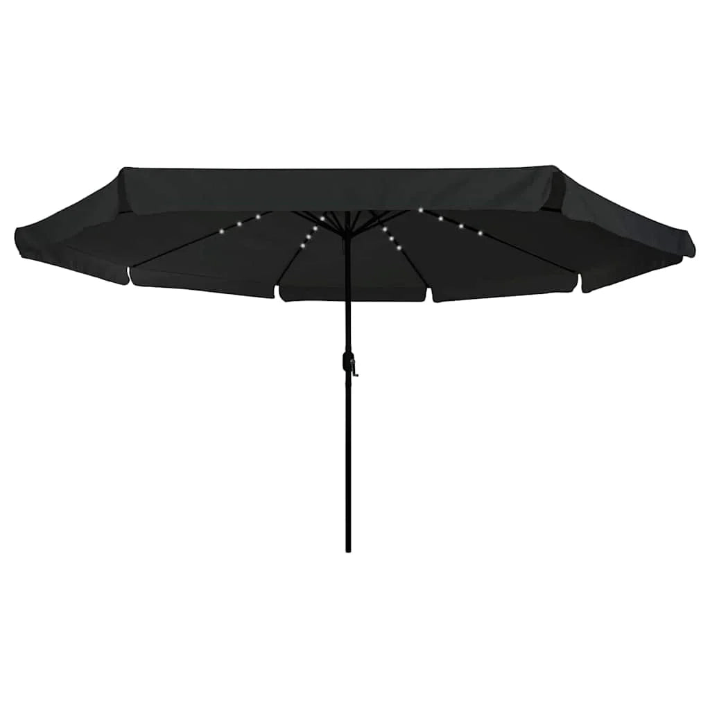 Ombrellone da giardino moderno rotondo e pieghevole 395 x 395 x 245 cm con illuminazione ambientale a LED in poliestere nero. Codice articolo: 02_0058793.