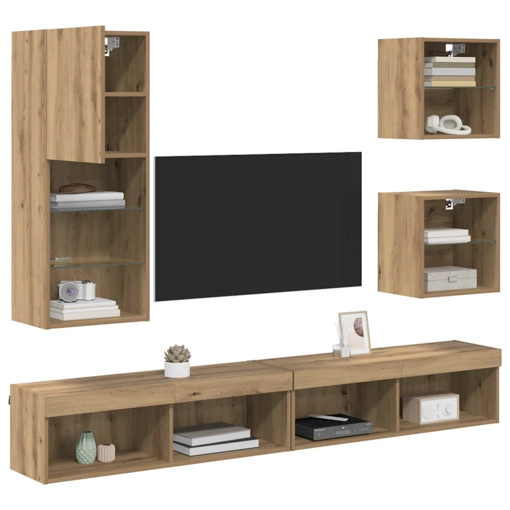 Unità a muro per TV con LED 5 pcs Rovere artigianale