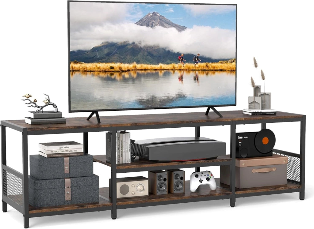 Mobile TV fino a 65’’, Mobile Porta TV con Mensole Aperte, Consolle Media Industriale, Centro Intrattenimento Basso Salotto, per Soggiorno e Camera da Letto