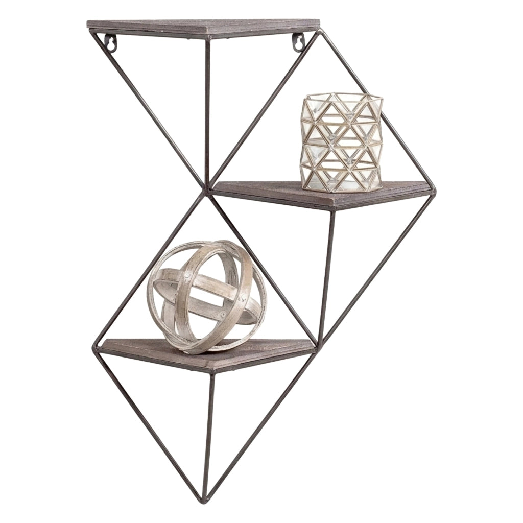 Caccuri, Mensola 3 Ripiani, 45x13x34h cm Marrone Noce