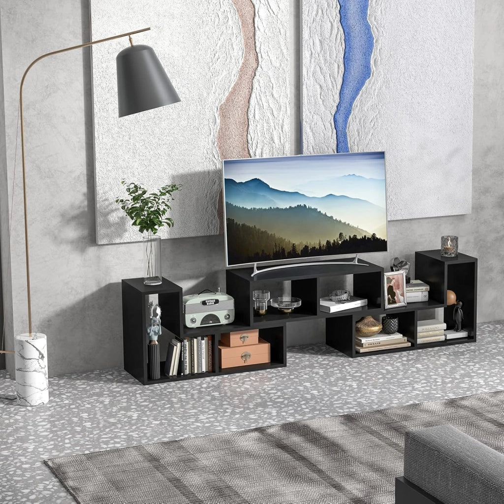 Mobile TV con Ripiani Aperti, Supporto per TV Moderno Fino a 65 Pollici, Ideale per Soggiorno,Camera, 2 Colori,134-180x30x43 cm (Nero)