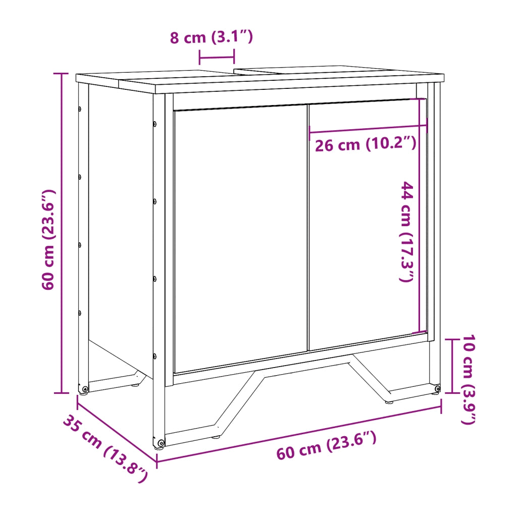 Mobile Lavabo Bagno Rovere Marrone 60x35x60cm in Truciolato 848658