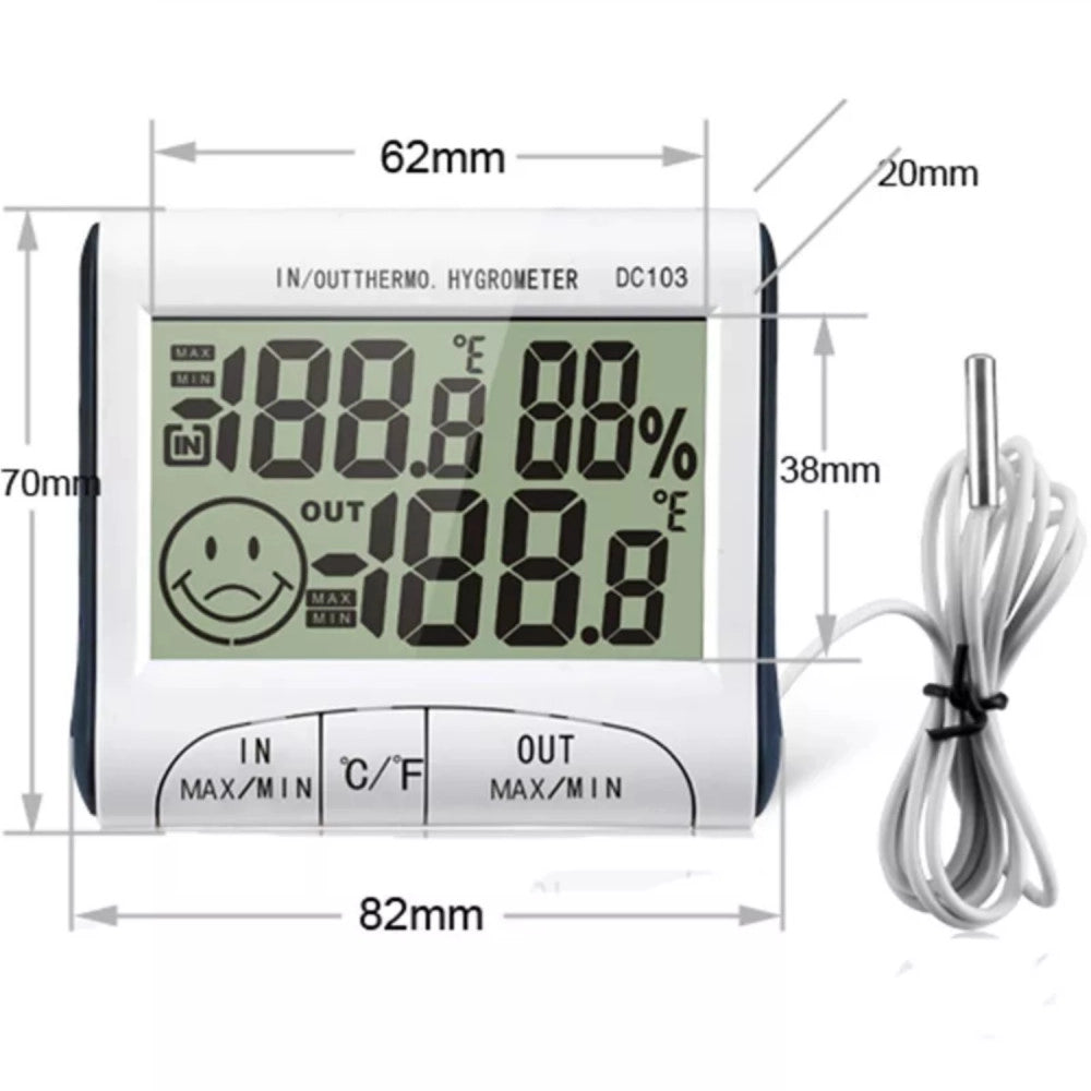 Trade Shop - Termometro Igrometro Digitale Temperatura Umidita' Casa Ufficio Dc103 Con Sonda -