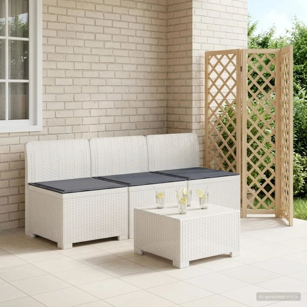 Divano da esterno-Divano da Giardino 3 posti con cuscini in look rattan PP Bianco 191676