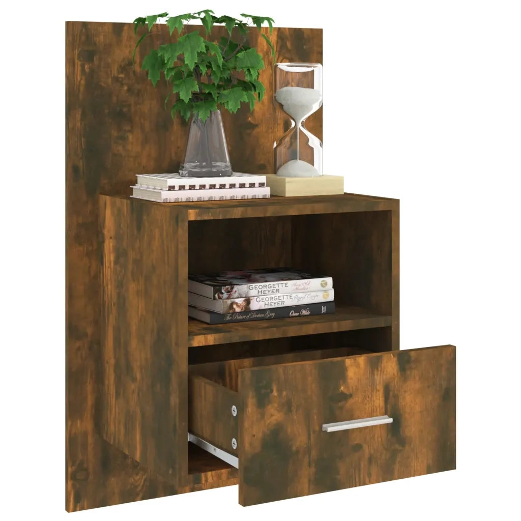 Set di 2 Comodini | Armadio da Notte | Mobiletto da notte a Muro Rovere Fumo