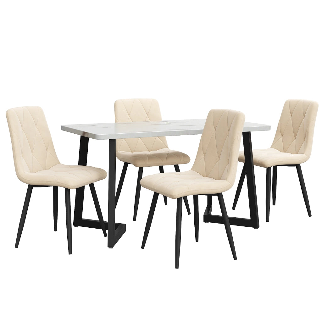 Tavolo da Pranzo Allungabile con 4 Sedie ¨C MINIMAL ¨C Rettangolare, Piano Nero, Gambe Nere, 117x68 cm