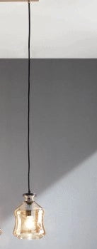 SOSPENSIONE SOLO VETRO PIN/A AMBRA CAVO NERO D.15CM ATTACCO E14