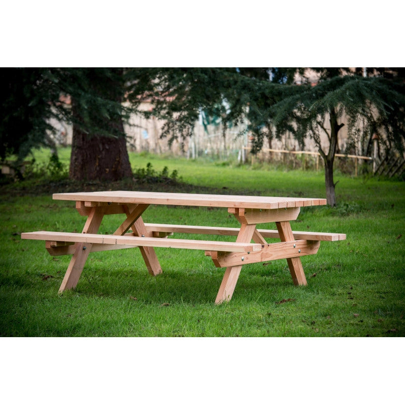 Tavolo da giardino in legno Douglas 190x162 cm – panca integrata 6 posti – spessore 45 mm – SJ-TFD7(TFD) Foresta