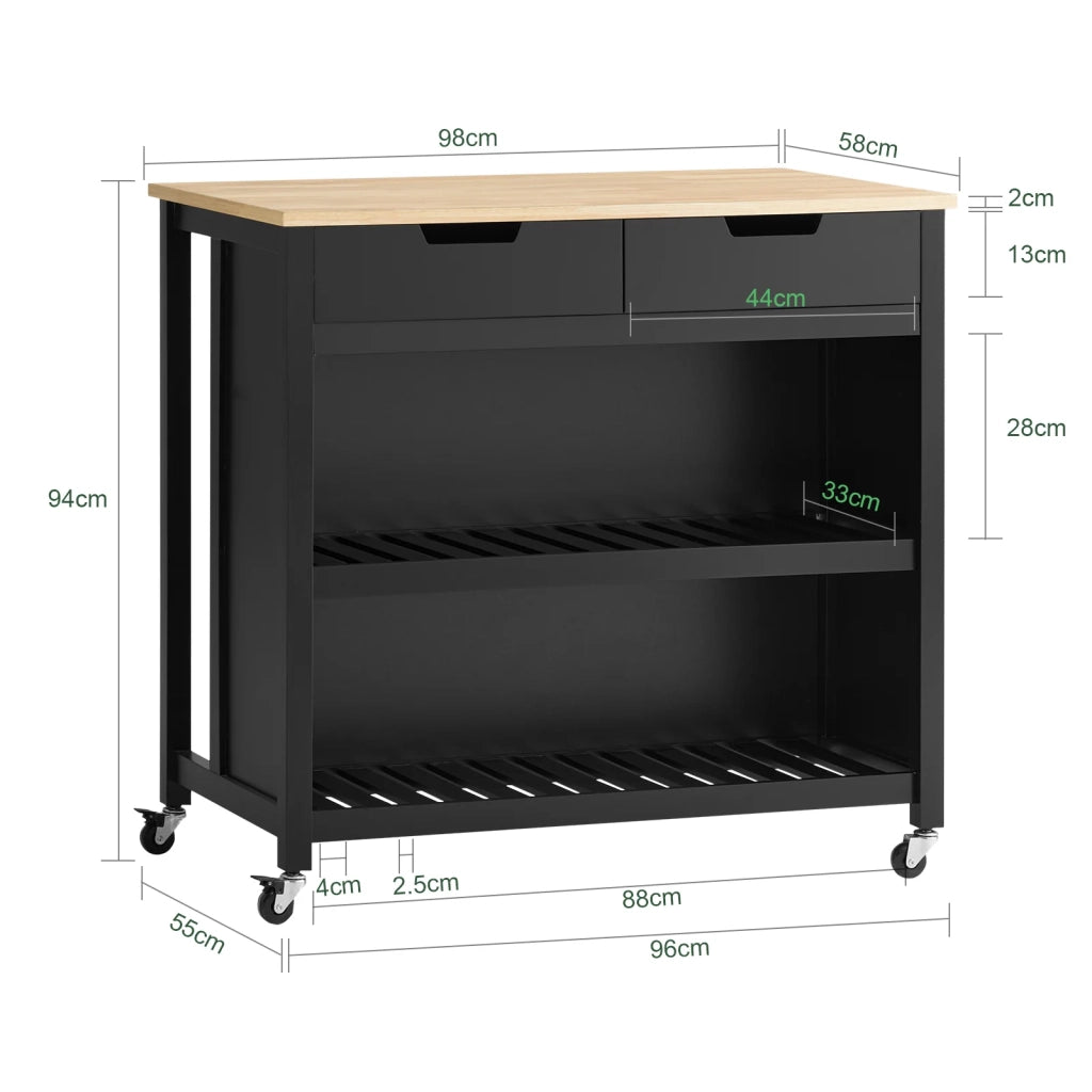Penisola Cucina Piano di Lavoro per Cucina con 2 cassetti a 2 Ripiani L100*P60*A94CM Nero FKW74-SCH