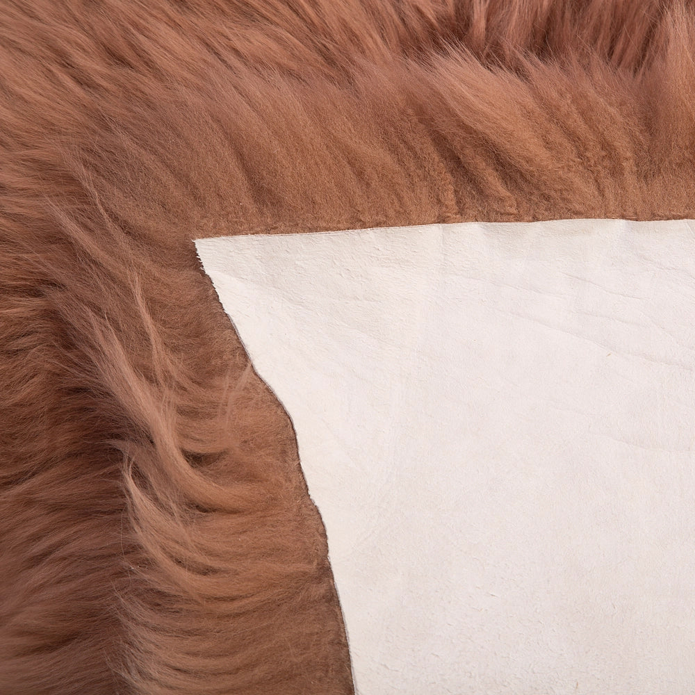 Tappeto in pelle di pecora marrone 65 x 110 cm a pelo lungo naturale in stile rustico