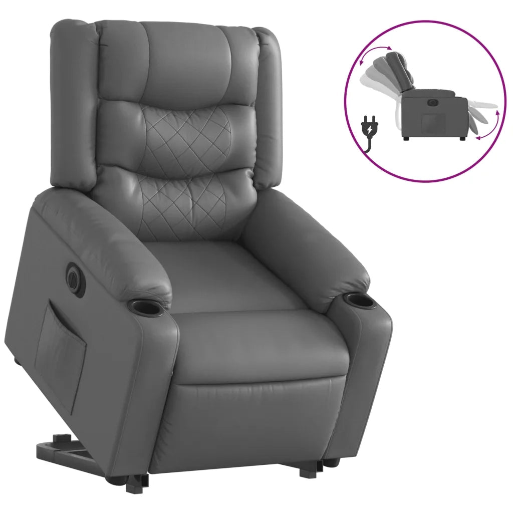 Poltrona Alzapersona Reclinabile Grigio in Similpelle 3206562