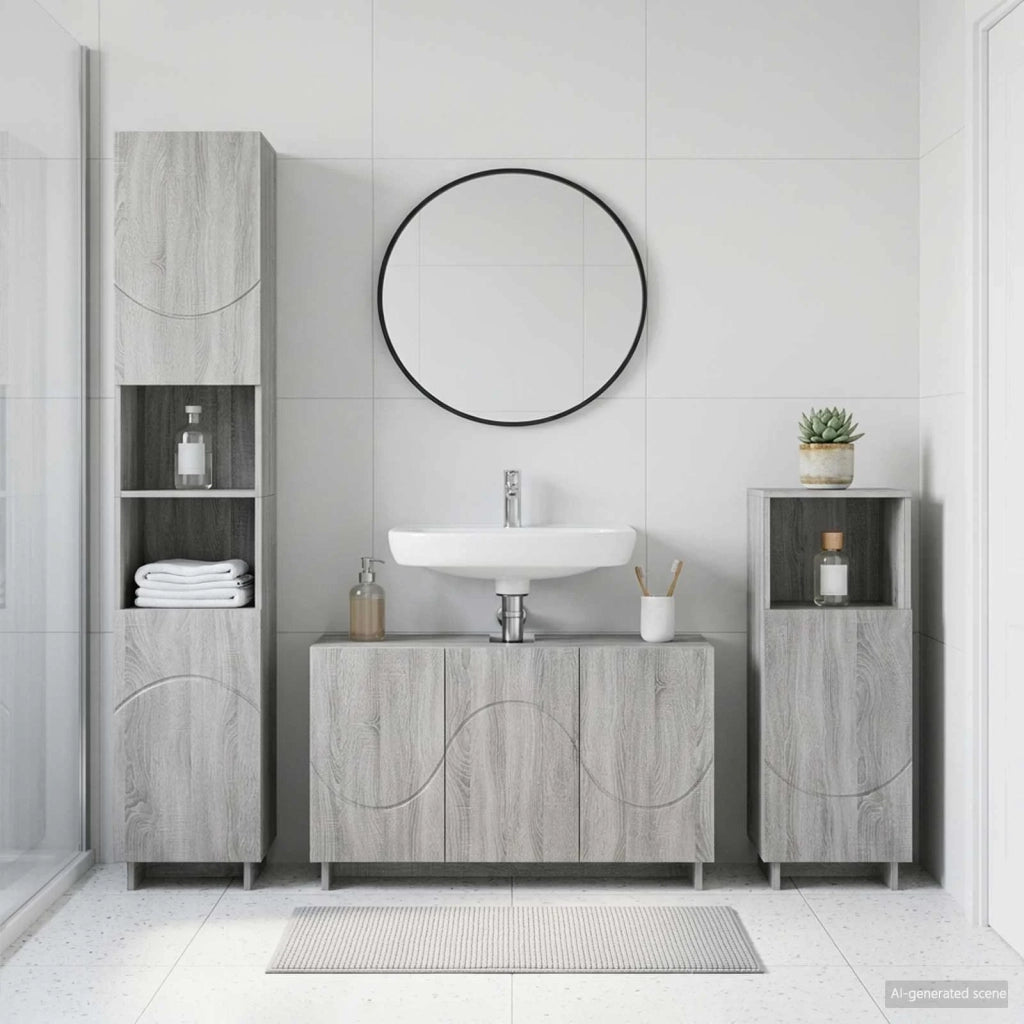 Set mobili da bagno 3 pz Sonoma grigio Legno ingegnerizzato 3433061