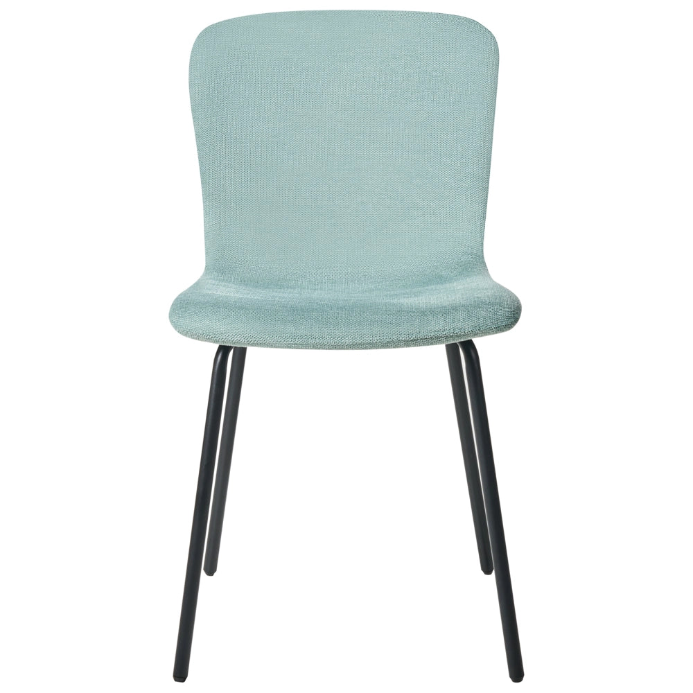 Set di 4 sedie da pranzo in tessuto Tappezzeria verde menta Gambe in metallo nero Design moderno e retrò