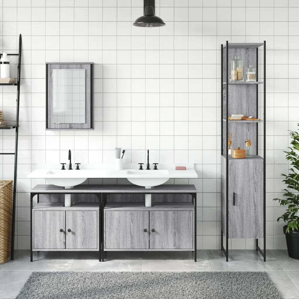 Set Mobili da Bagno 4 pz Grigio Sonoma in Legno Multistratocod mxl 115864