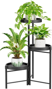 Stand per piante in metallo con 3 livelli, supporto per fiori, vassoio per fiori, multi livelli con piedini per angolo di soggiorno, sala da pranzo, balcone, terrazza, cortile interno, nero