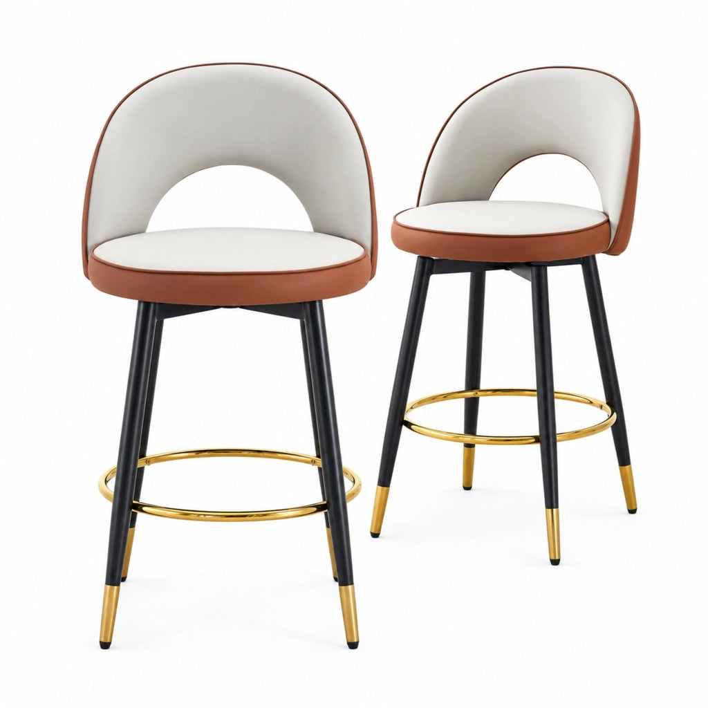 Set 2 sgabelli da bar girevoli a 360° in PU grigio chiaro e marrone HAVRYA