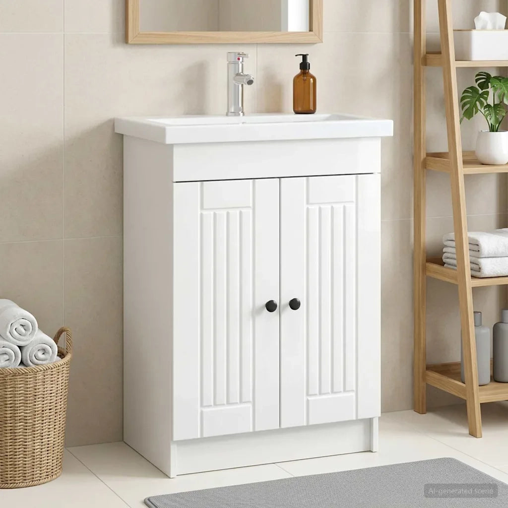 Mobiletto da bagno sotto il lavello Bianco Lucido 890038